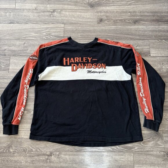 Vtg Harley Davidson Mens Sweater XL Black Prestige Embroidered Double Sided HD - Picture 1 of 16